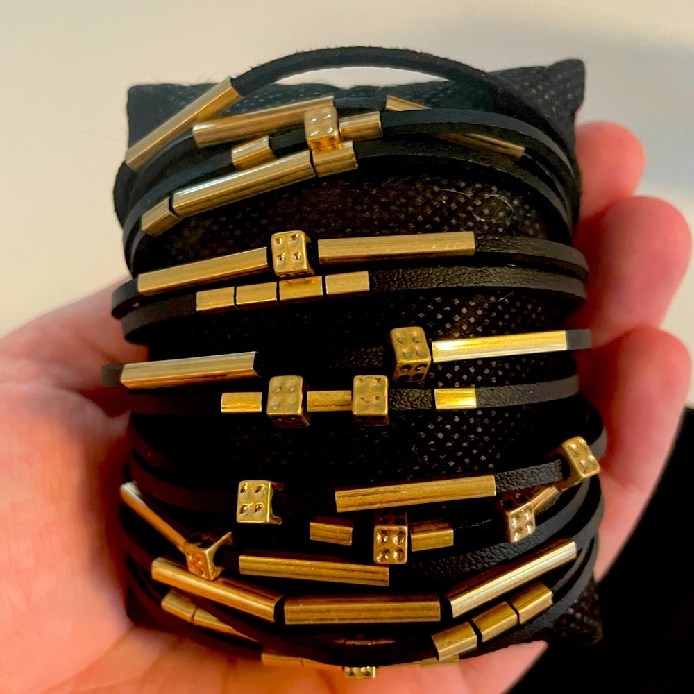 NEVER WORN Black Beaded Cuff Bracelet with Brass Clasp and Accents BRAND NEW